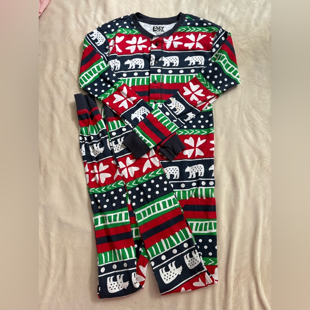 Lazy One Red and Green Pajama Set with Nordic Patterns
